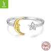 Shining Star And Moon Open Ring Women'S Niche Light Luxury S925 Sterling Silver Ring Jewelry