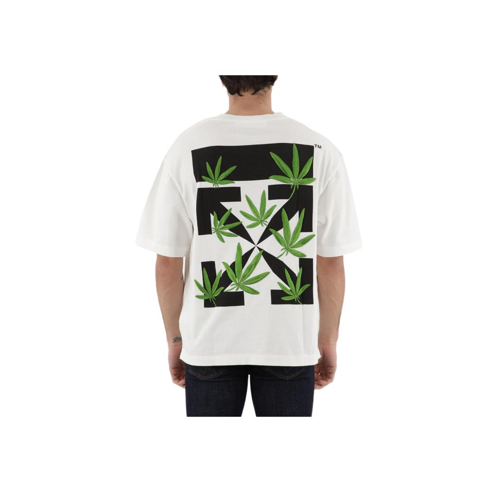 Off-White Футболка Weed Arrows Over Skate Tee, белые/зеленые мужские топы OMAA120S22JER0020155