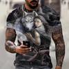 3D футболка для мужчин с круглым вырезом с коротким рукавом Топы Девочки с принтом волка Харадзюку Мужские футболки Оверсайз Футболка Мужская Одежда