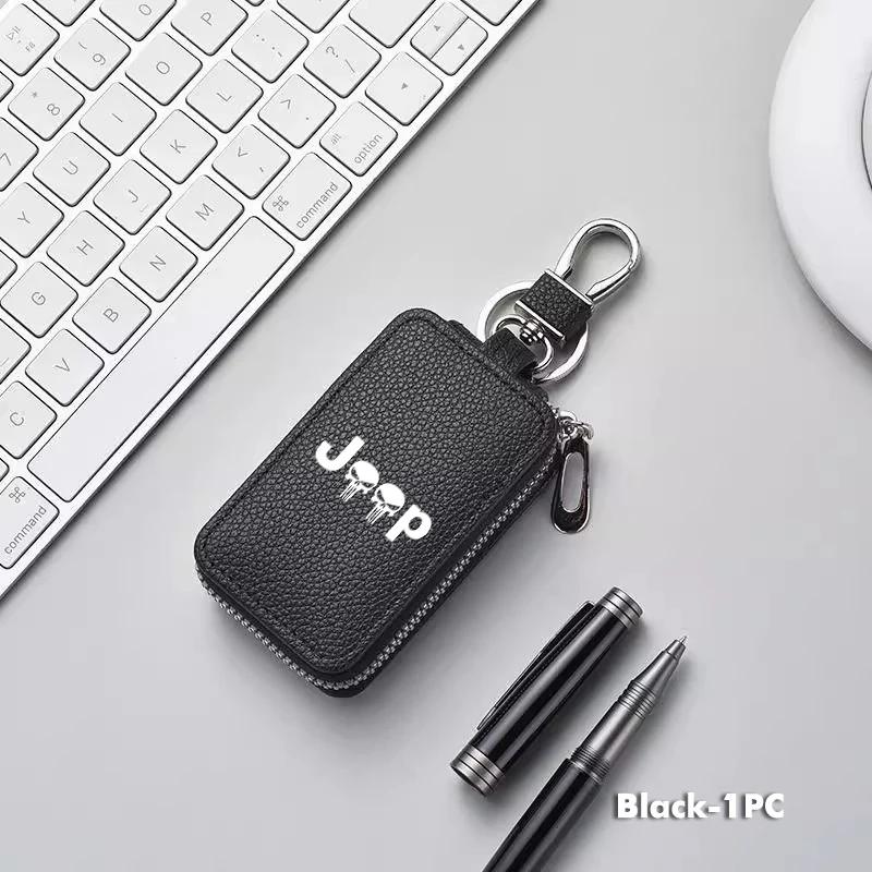 Leather Zipper Key Case Car Key Bag Portable Key Organizer For Jeep Wrangler Grand Cherokee Compass Renegade Patriot