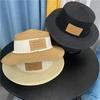 New Papyrus Woven Flat Top Hat, Letter Webbing Straw Hat, Spring and Summer Travel Sun Protection Visor Top Hat