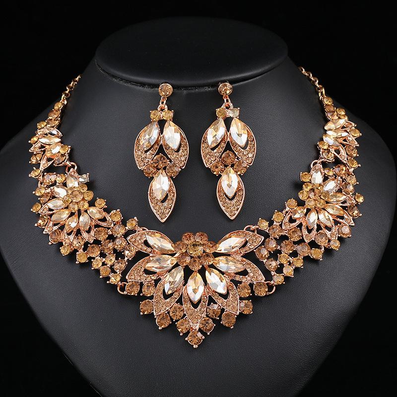 Dress Jewelry Necklace Earrings Two-Piece Set Colorful Flowers Bride Vintage Premium Design
