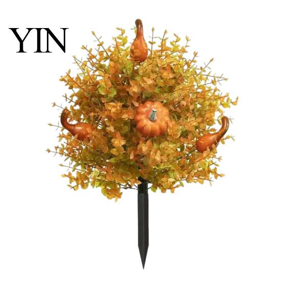 Reusable Fall Patio Accents Pumpkin Topiary Trees with Stakes, Artificial Autumn Eucalyptus Leaf Gourd Halloween Yard Decorations Decoration for Front