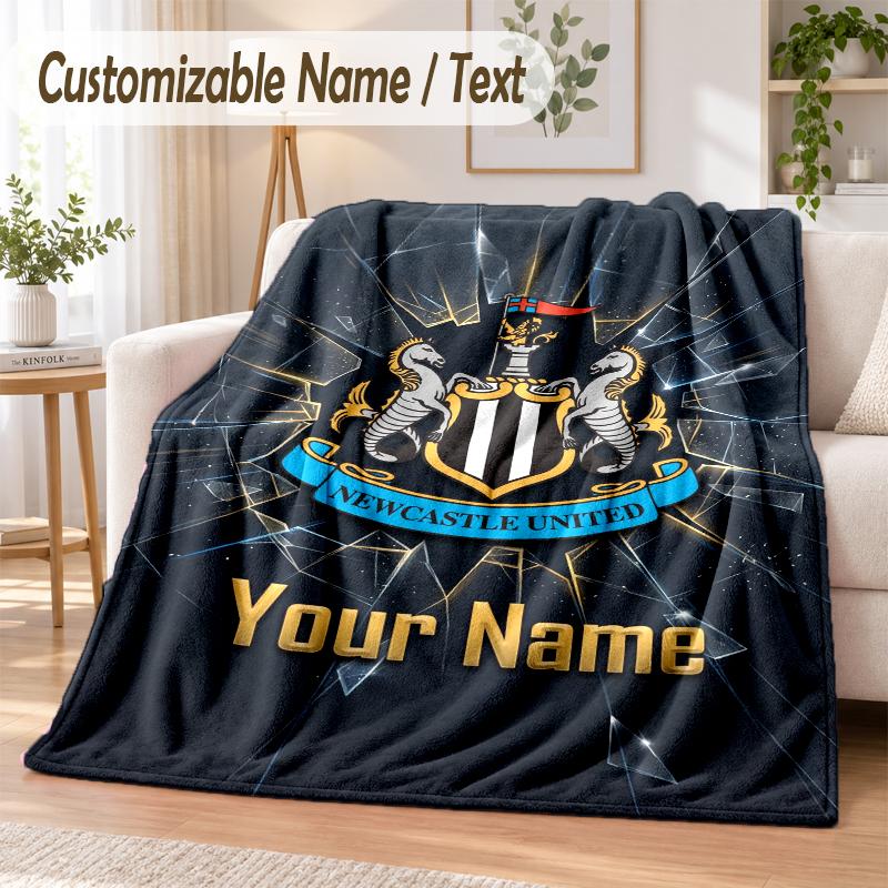 Custom Text Flannel Blanket Newcastle United FC Print Warm Cozy Blanket Home Sofa Bedding