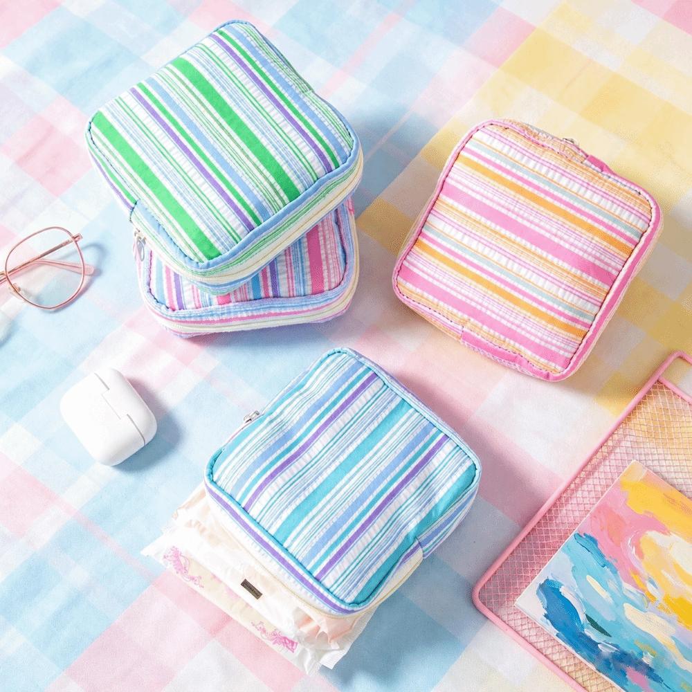 Lightweight Sanitary Napkin Storage Bag Striped Travel Coin Purse New Mini Zipper Organizer