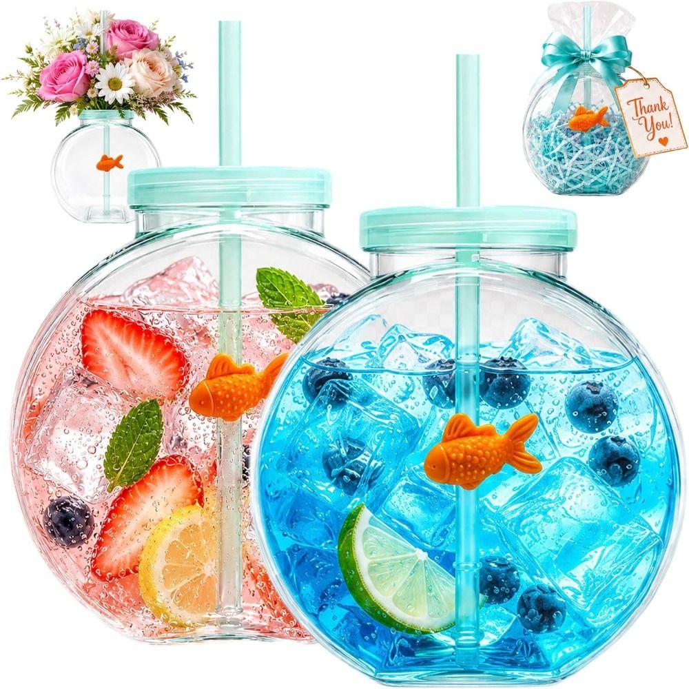 With Lid Plastic Fish Bowl Cup Translucent Green Drinking Purse Bottle  Parties Centerpieces