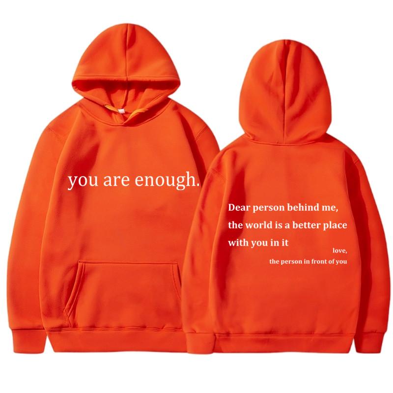 Новая толстовка с капюшоном YOU ARE ENOUGH Print, осенняя повседневная спортивная одежда, плюс флисовые эластичные топы, пуловеры, мужские толстовки с капюшоном, уличная одежда, свитшоты