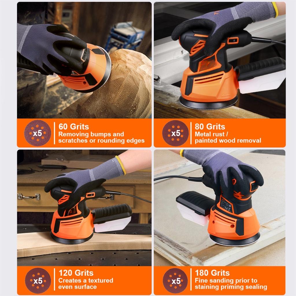 350 Вт Круглая эксцентриковая шлифмашина Электрическая шлифмашина для дерева Полировальная машина с 20 шт. 125 мм наждачной бумаги Пылесборник
