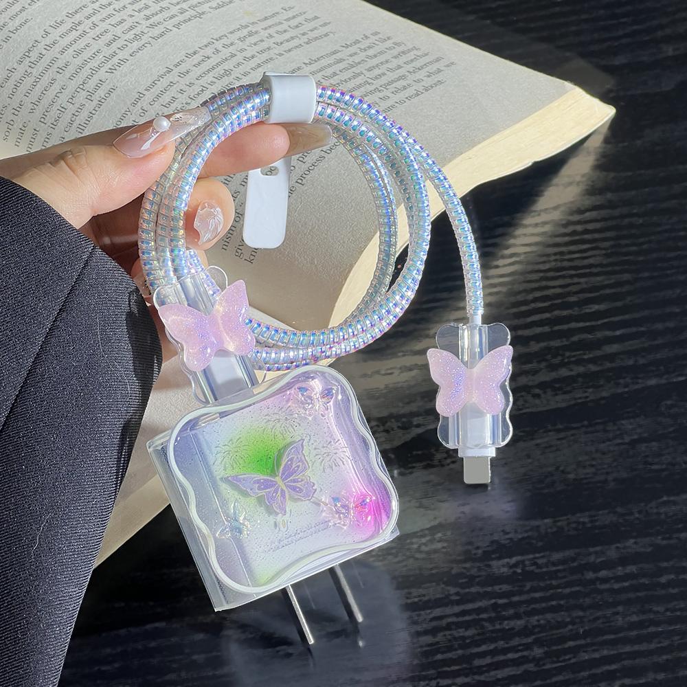 Applicable To Apple Data Cable Protective Cover Charger 18-20W Anti-breakage Winder Cute Flower Animal Advanced INS Style