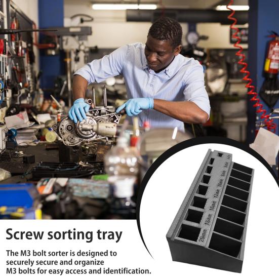 Лоток для сортировки болтов M3 с 7 измерительными прорезями. Коробка для сортировки длины прецизионных винтов M3. Органайзер для мелких деталей и крепежных деталей.