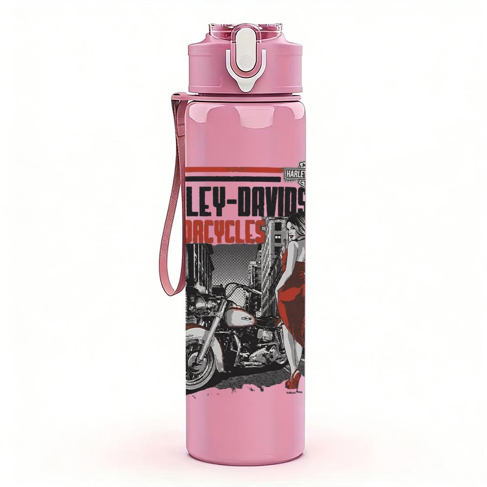 1PC Harley Davidson motorcycle graphic print 750ml colorful plastic sports water bottle leakproof pop up lid with straw for outdoor work home use