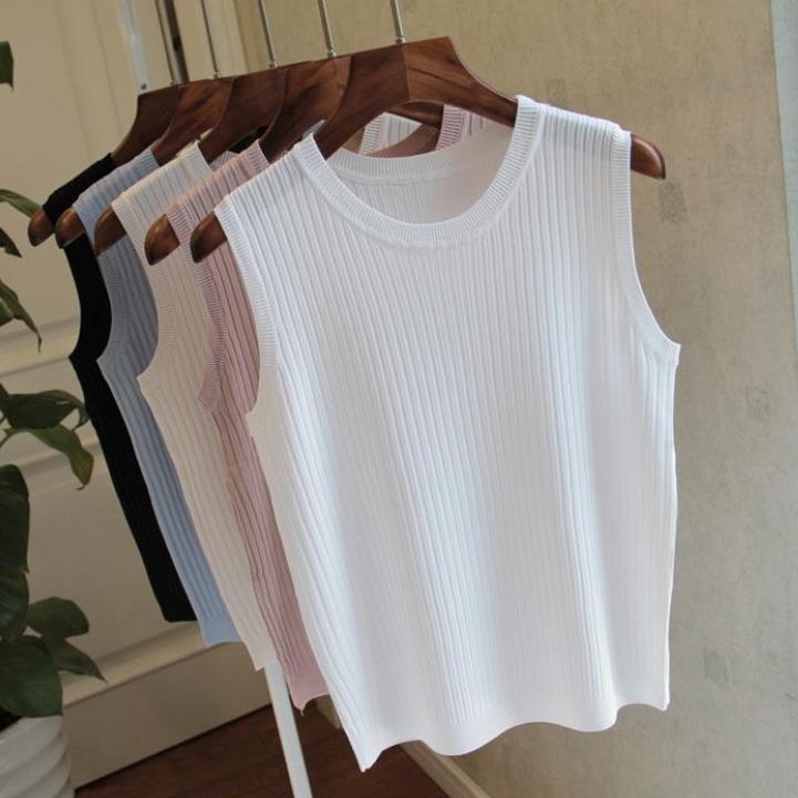 Летняя майка с круглым вырезом для женщин, широкие бретели, тонкая внутренняя часть без рукавов, трикотажный однотонный верх, полиэстеровый жилет
