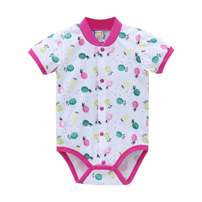 Baby 100% Cotton Short Sleeve Romper Boys And Girls Summer Printing O Neck Snap Button Newborn Clothing