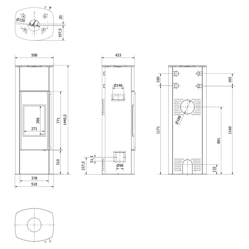 Отдельно стоящая стальная печь KRATKI AB KRATKI ENYO R Высокая 5,5 кВт Ø 100/150