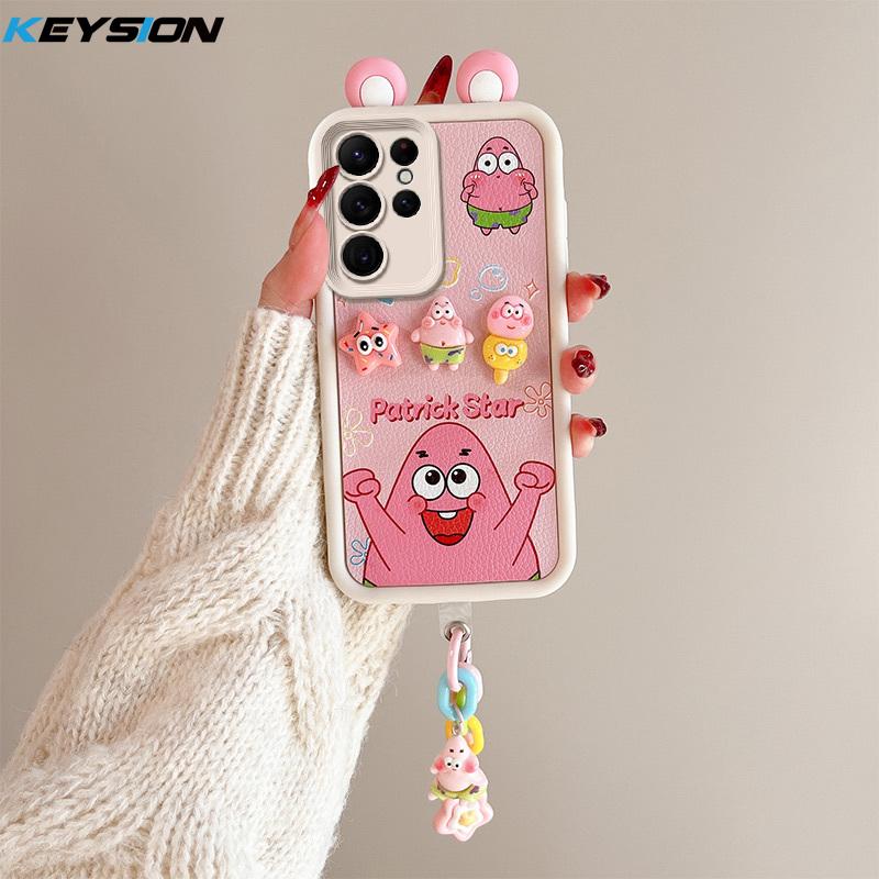 KEYSION Милый чехол с 3D-мультяшным изображением уха для Samsung S25 Ultra 5G с браслетом, силиконовый противоударный чехол для телефона Galaxy S24 S23 Ultra