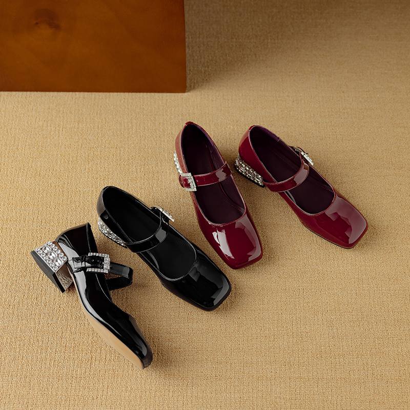 Krazing Pot Летние туфли из овчины размера 41 на среднем каблуке, Мэри Джейн с хрустальной пряжкой, квадратный носок, каблуки с бриллиантами, туфли-гладиаторы