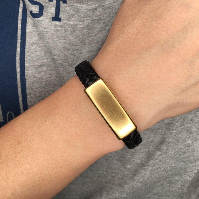 Браслет мужской плетеный кожаный браслет золотистого/серебряного цвета из нержавеющей стали с магнитными застежками браслеты мужской браслет подарки BB788