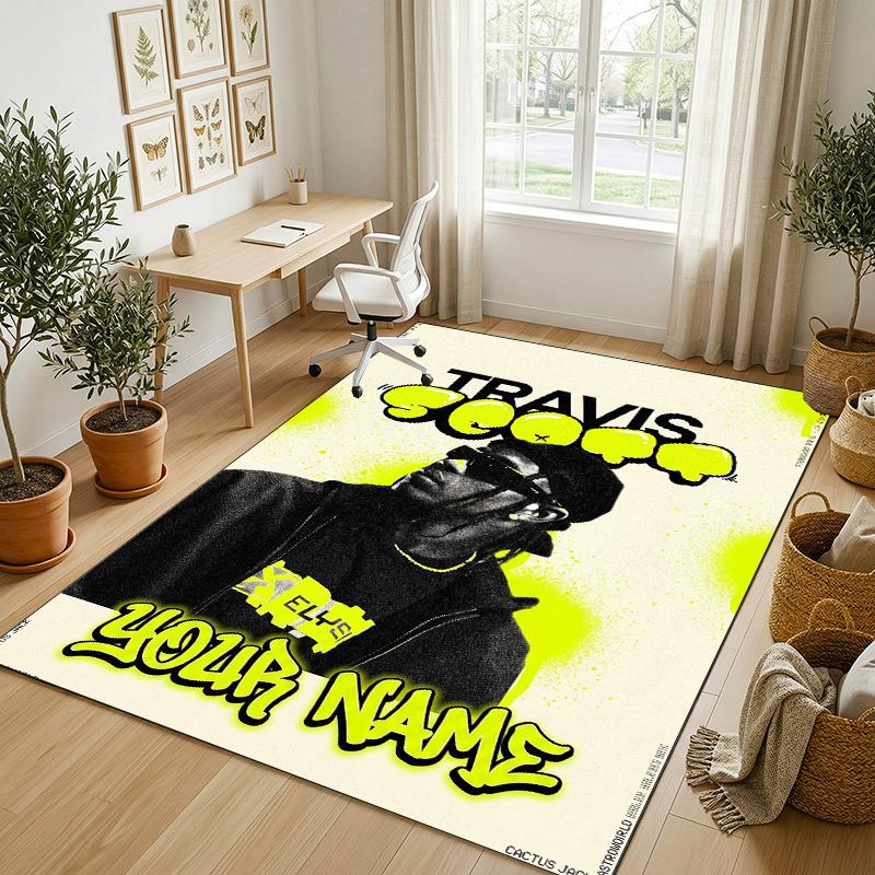 Personalized Crystal Velvet Carpet,Travis Scott Custom Printed Name, Plush Area Rug For Home Indoor Decor