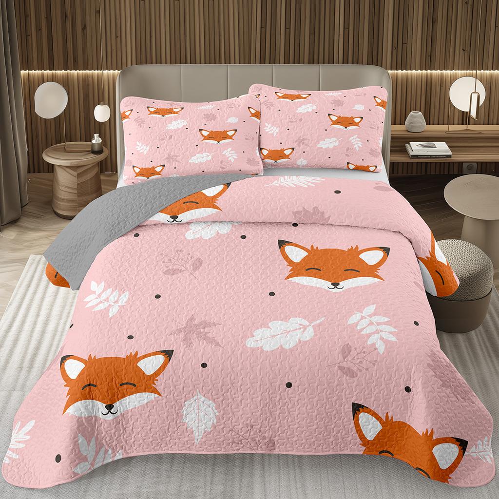 Кавайный комплект покрывала 2/3 предмета с лисой, лесное животное, двустороннее стеганое покрывало, природа, лесной, лисы, стеганое покрывало для спальни девочки-подростка