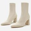 Socks Short Women Solid Knitting Stretch Sock Mid-calf Party Square High Heels Sexy Ankle 2024 Zapatos De Mujer