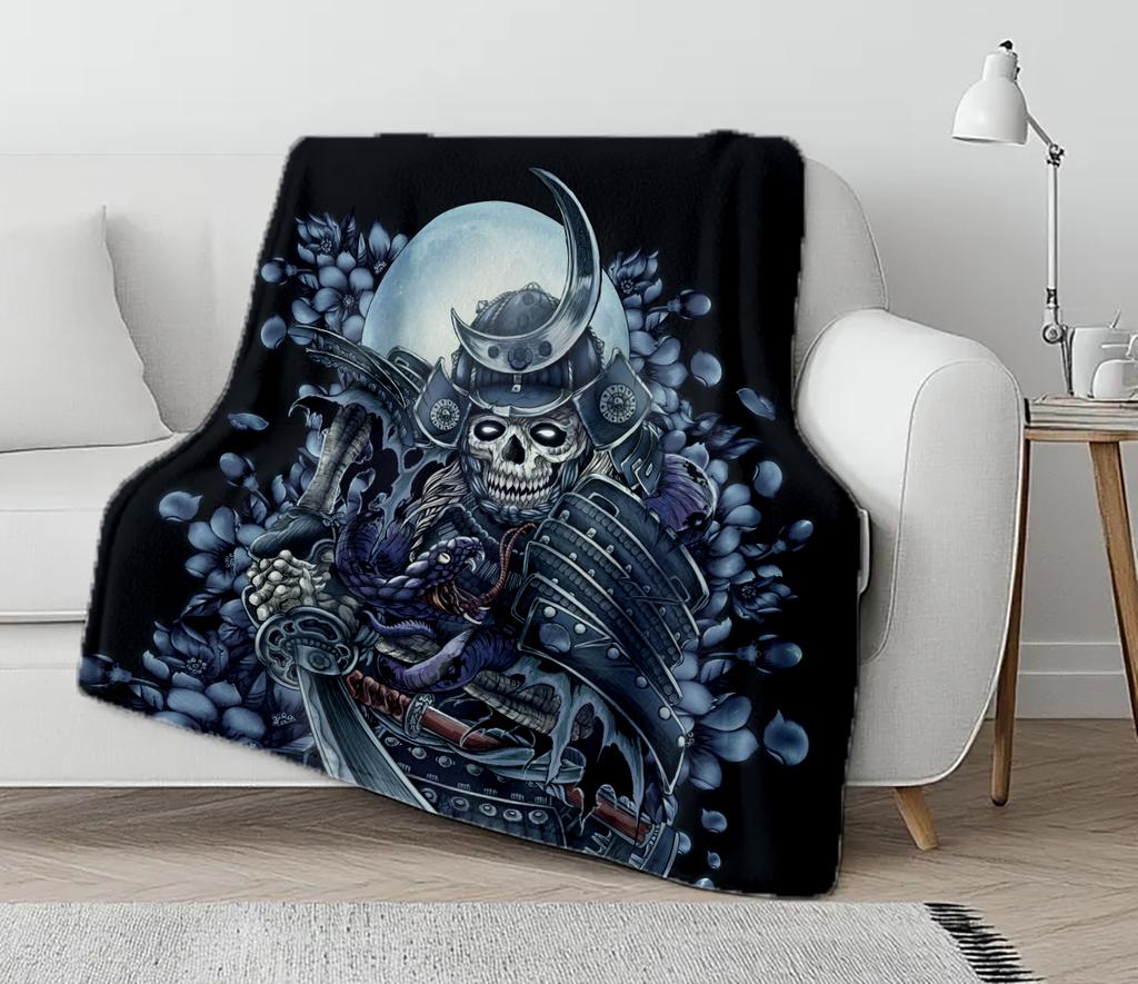 2025NEW Skull Warrior Print soft Blanket Flannel Decoration for sofas bedrooms airconditioned rooms Gifts for kids and friends