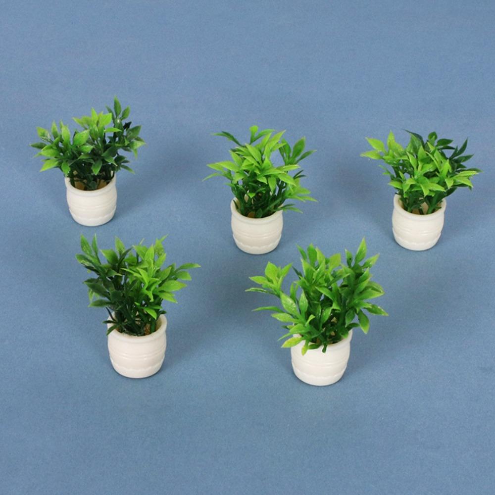 5pcs Plastic Simulation Vase Mini Green Luo Plant Outdoor Doll House Model Accessories