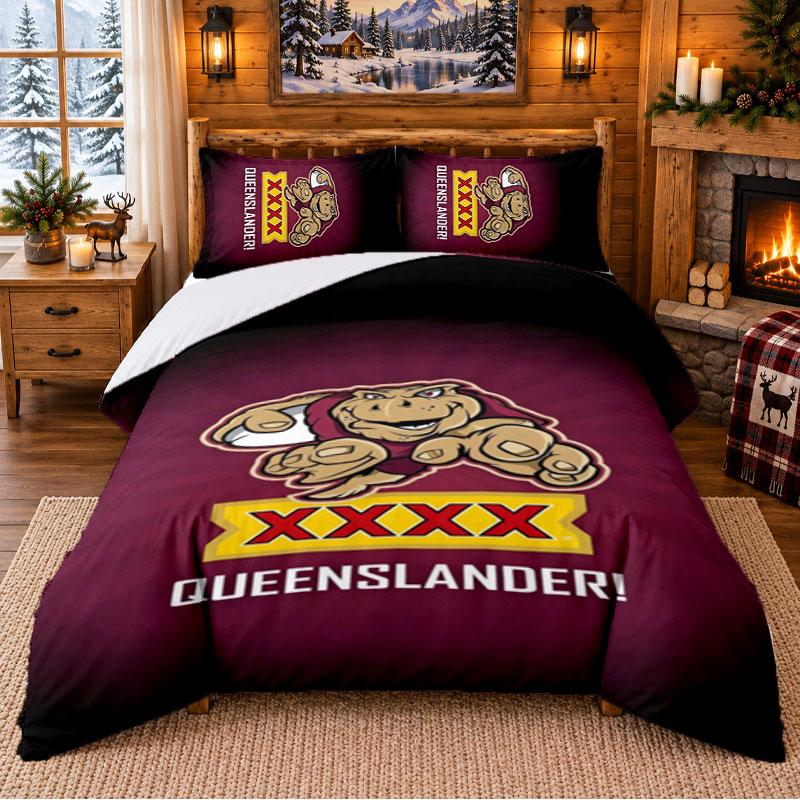 Printed 3Pcs Bedding Set Queensland Maroons Pattern Bed Sheet Pillowcase For Bedroom Decor