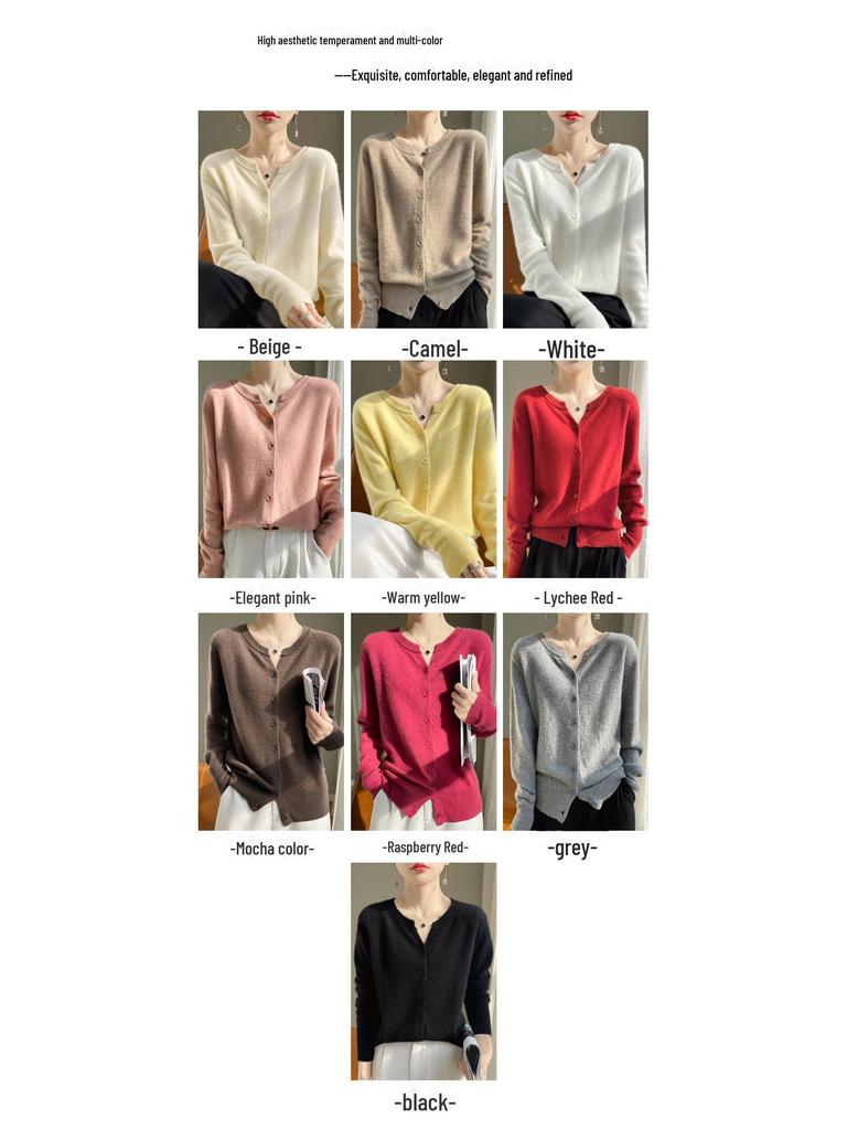 Женский кашемировый кардиган с V-образным вырезом 2024 года: Универсальный свитер с длинным рукавом на весну и осень