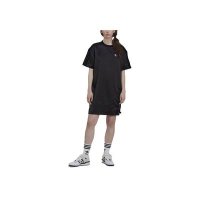 Originals Trefoil SS22 Классическое платье с короткими рукавами и боковыми разрезами с тремя полосками, женское платье черного цвета HK5079