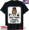Thick Thighs and Spooky Vibes Messy Bun Girl Funny Halloween T-Shirt, Hot Tees