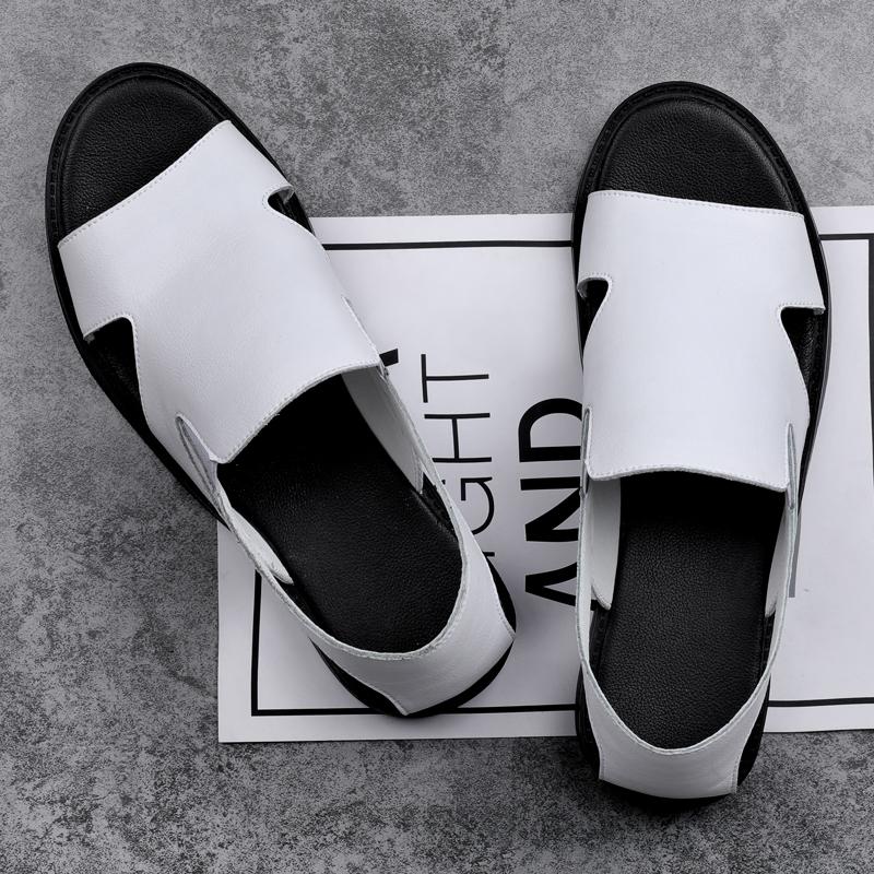 Мужские сандалии, белые кожаные сандалии-гладиаторы, уличные римские сандалии без шнуровки для мужчин, пляжная обувь с открытым носком, большие размеры