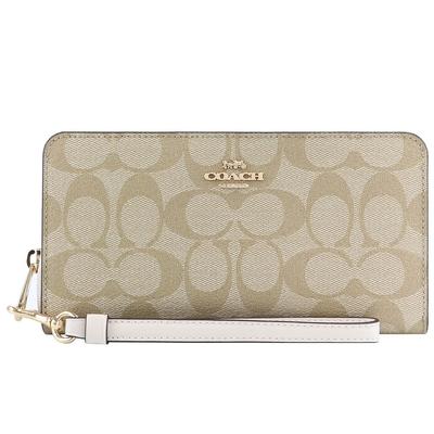 Coach Кошелек длинный кошелек C4452 круглая молния с ремешком светло-хаки женский (Мел IMDQC) [Элемент]