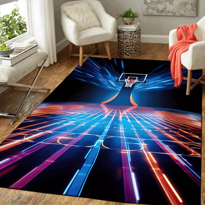 1pc Basketball Court Pattern Area Rug, Anti slip Non Shedding Stain Resistant Carpet