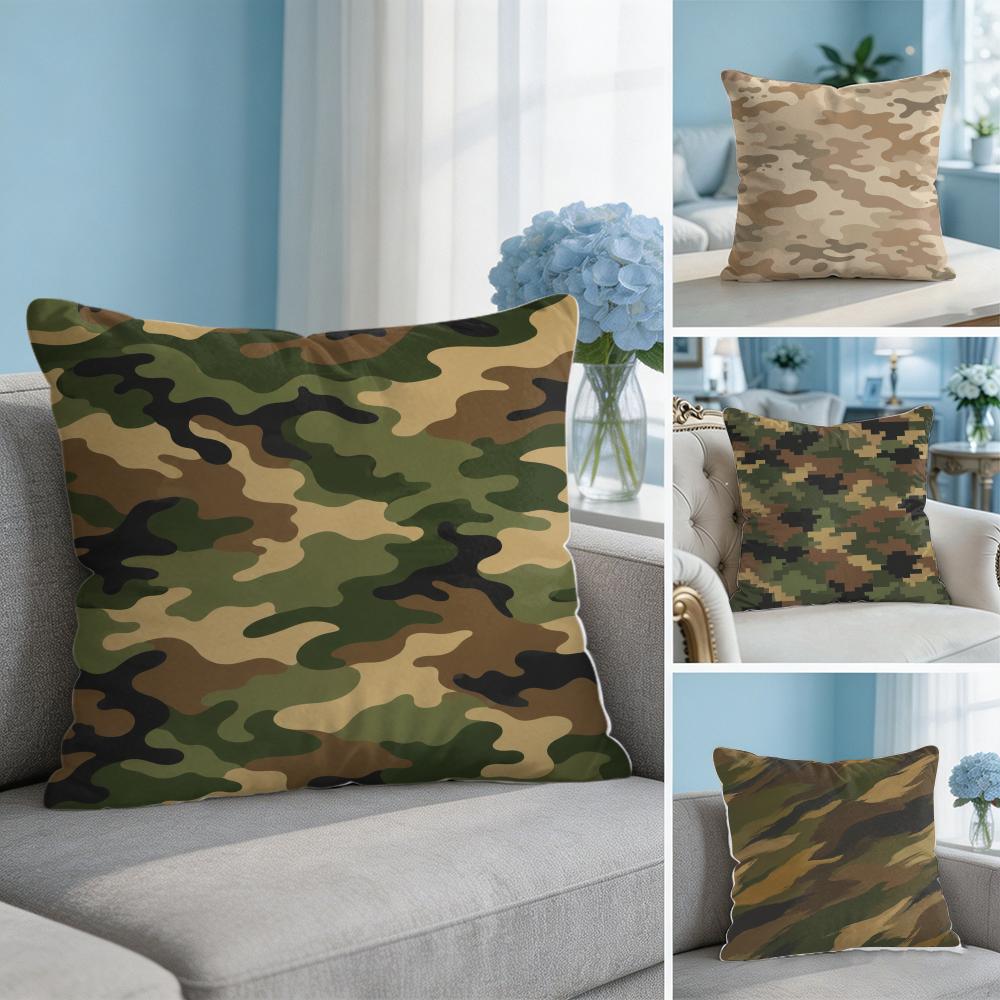 Colorful Camo Green Cushion Cover Breathable Organic Short Plush Cushion Covers Machine Washable WrinkleResistant Soft Durable