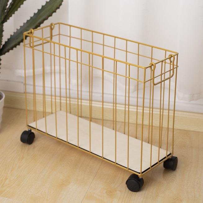 Nordic Style Iron Storage Basket with Wheels for Books, Snacks, Magazines, Yoga Mats & Sports Equipment