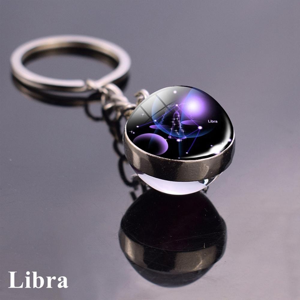 Men Women Libra Pendant Glass Ball Scorpio Leo Keychain 12 Constellation Key Rings Zodiac Keychain