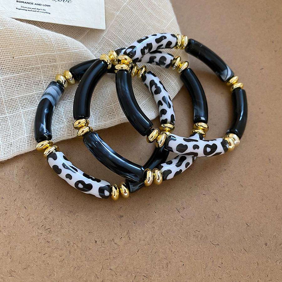 Multi-style Leopard Print Bamboo Tube Acrylic Stretchy Bracelets for Women Men Retro Resin Beaded Bangles Stack Jewelry Gift K1