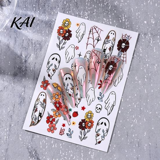 Festival Theme Manicure Stickers Halloween Nail Art Stickers, Ghost Flower Skull Spider Web Self-Adhesive Decals, DIY Supplies for Women Girls