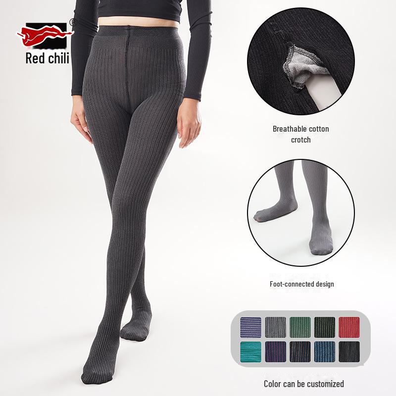 Носки Red Pepper Velvet — теплые колготки плотностью 120D на осень/зиму с утягивающим эффектом, поддержкой бедер и вертикальными полосками.