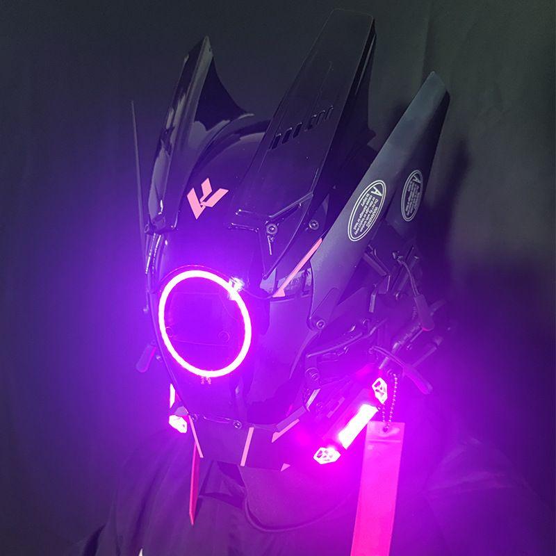Cyberpunk Helmet Cosplay Dreadlocks Cool Mask With Led Light Shinobi Samurai Mask Braids Christmas Birthday Gift Dreads Wings