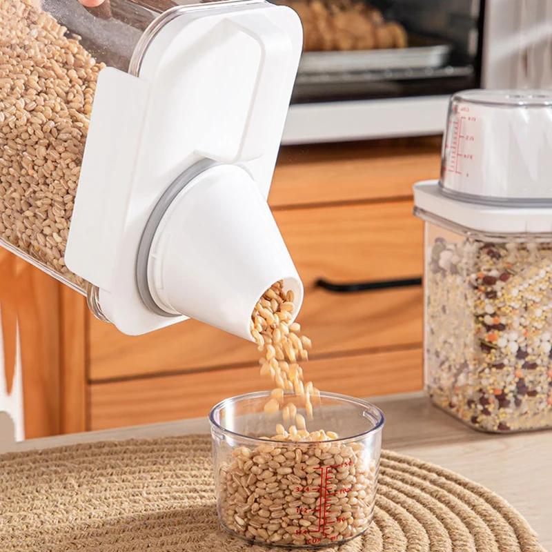 Герметичное ведро для риса с защитой от насекомых и зерновых с мерным стаканом, прозрачный вращающийся пищевой влагостойкий резервуар, кухонный ящик для хранения