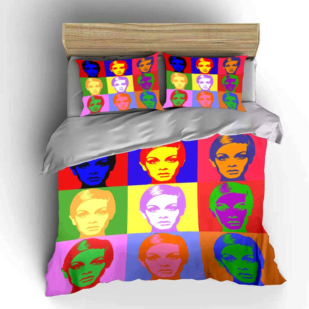 Pop Art Colorful Female Portrait Bedding Duvet Cover Set Duvet Cover Pillowcases  (1*Duvet Cover 2*Pillowcases, without duvet insert)
