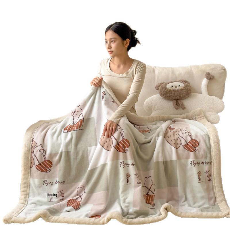 Yunjin Double-Sided Winter Fleece Blanket - Thick, Cozy Sofa Throw & Office Shawl