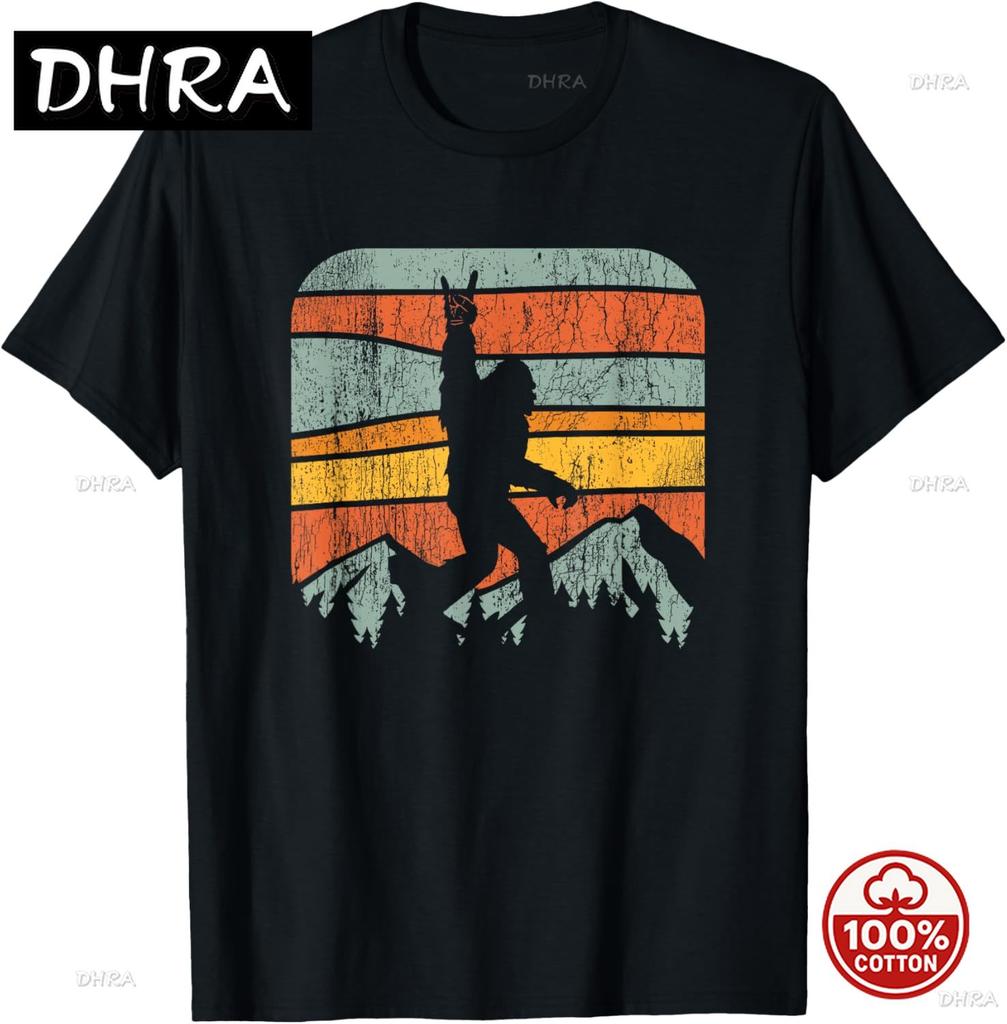 Rock On Bigfoot Sasquatch Loves Rock And Roll Mountain Trees Unisex 2026 Summer Soft Cotton Loose Streetwear Tops Vintage Tshirt