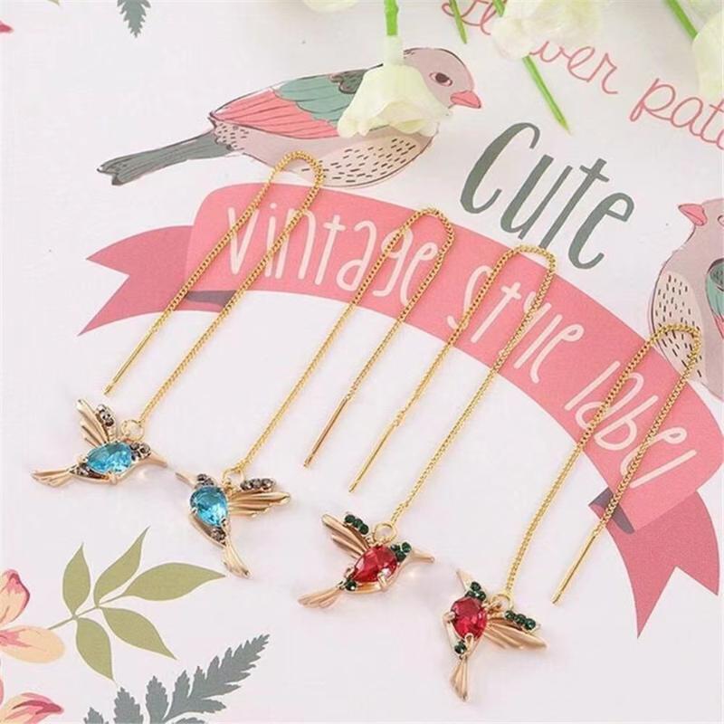 Luxurious Unique Long Drop Earrings Bird Pendant Tassel Crystal Pendant Earrings Ladies Jewelry