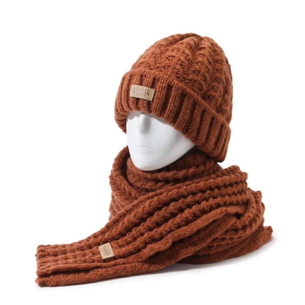 2Pcs Windproof Neck Guard Hat Set Korean Style Warm Scarf Fashion Knitted Hat Scarf Winter Autumn