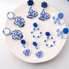 Винтажные фарфоровые серьги синего и белого цвета Wave Point Hanfu Earrings Jewelry Accessories