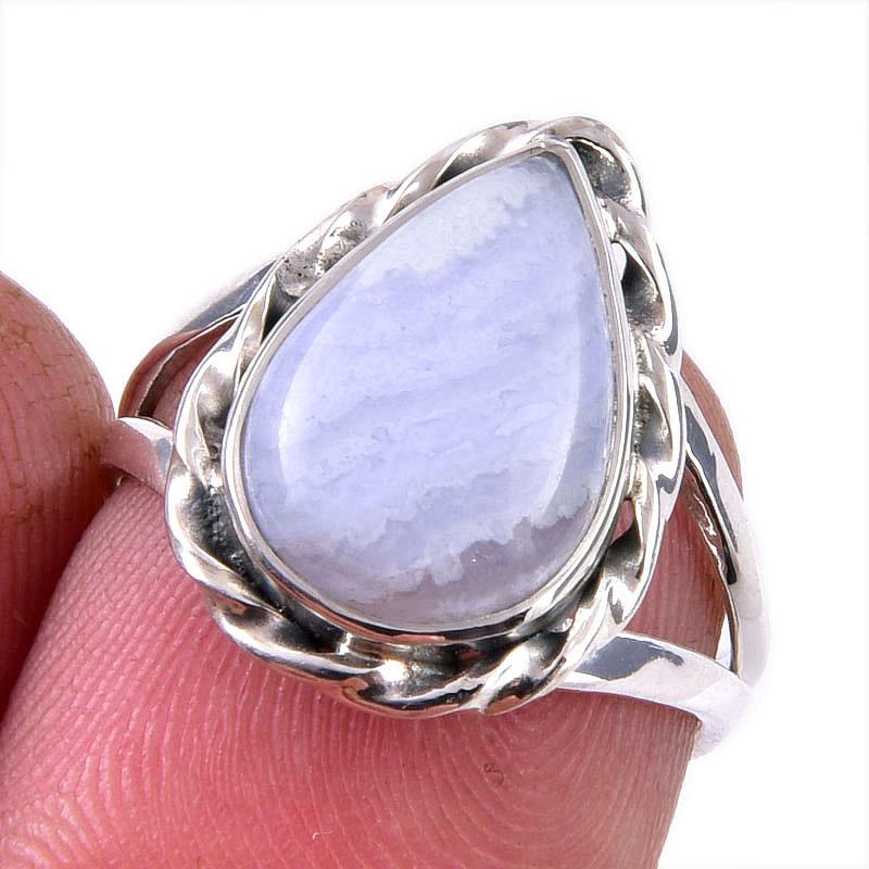 Кольцо из натурального голубого кружевного агата с драгоценным камнем из стерлингового серебра 925 пробы S.6 c3i57