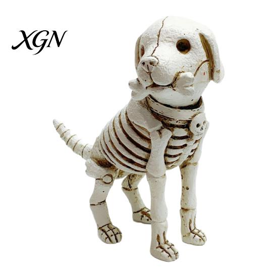 Weather Resistant Garden Statues Skull Puppy Resin Figurine, Halloween Retro Skeleton Dog Statue, Aged Sculptures Gothic Desktop Ornament for Bars And