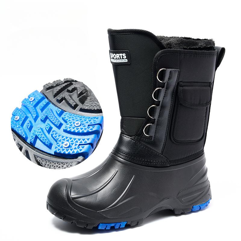 Winter Waterproof Plus Steel Nail Snow Boots Fur Men's Thickened Fishing Shoes